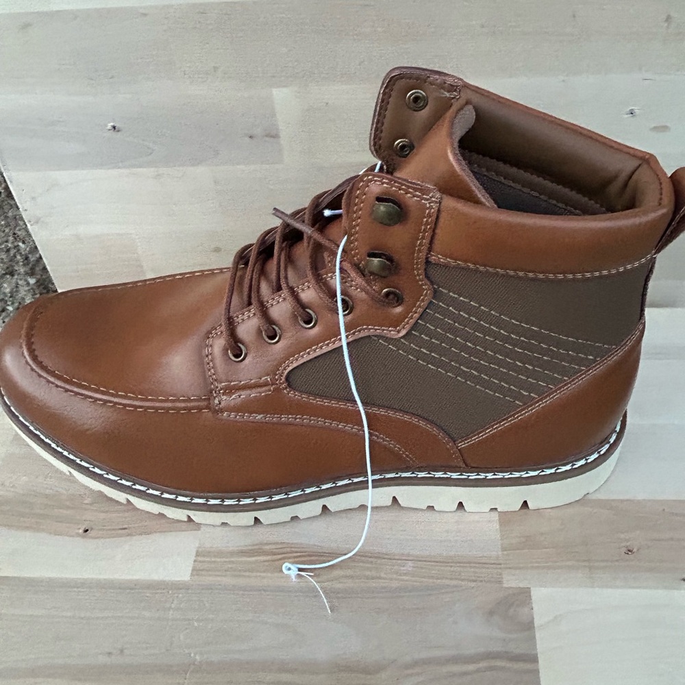 Steve Madden Mens P-Bleekr Cognac Brown Moc Toe Lug Sole Lace Up Boots 13M